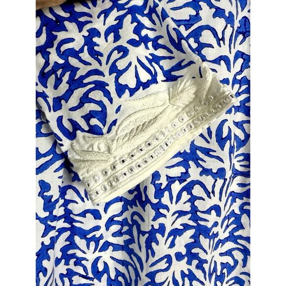 Sulu Collection Blue White Embroidered Cotton Tunic XL Boho Resort Coastal Chic - Picture 11 of 11